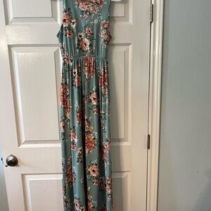 Floral Maxi Dress in Green and Pink